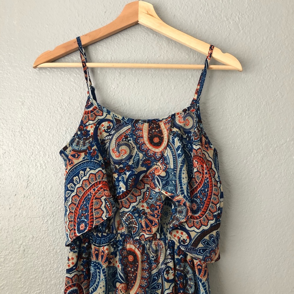 Xhilaration Blue and Orange Paisley Maxi Dress
